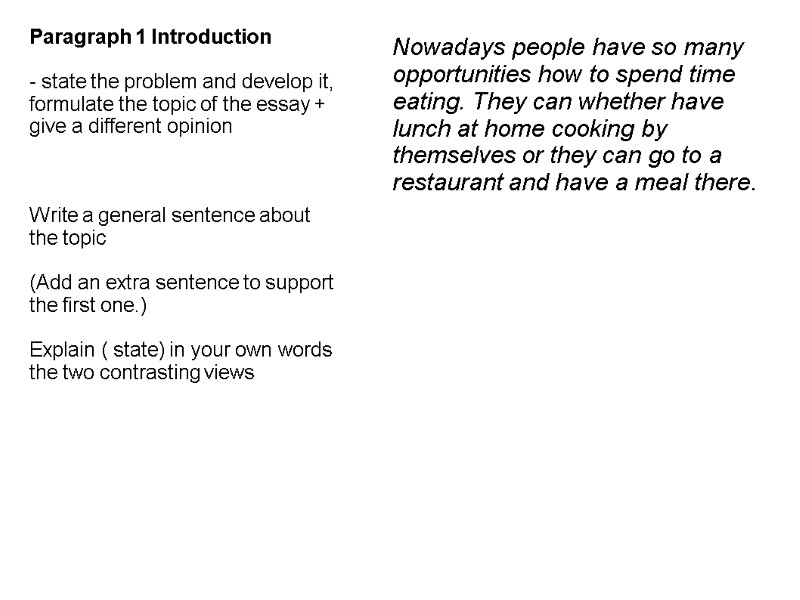 Paragraph 1 Introduction - state the problem and develop it, formulate the topic of